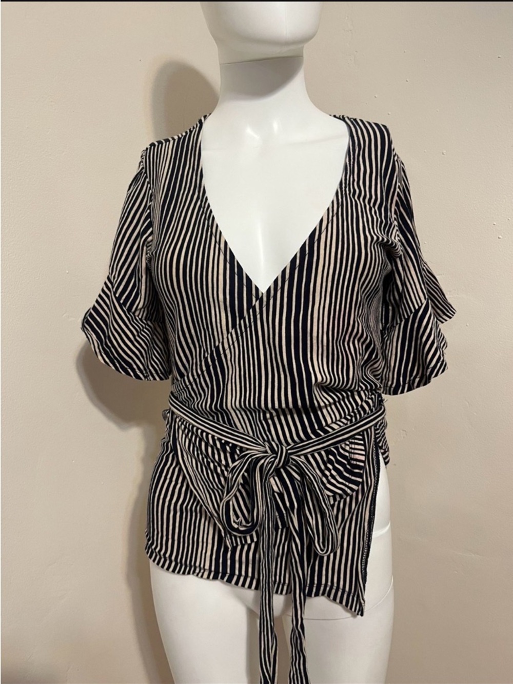 Free people stripe 3/4 bell sleeve blouse